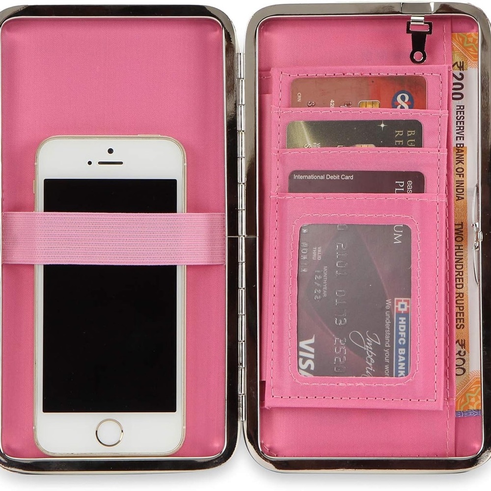 NWOT Pink Leather Clutch Phone Case Purse with Secure Strap Closure - Picture 9 of 9